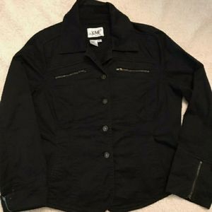 Live a Little Black Button-Front Jacket with Zipper Accents